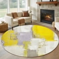 thumbnail image 1 of Yellow Large Round Rug 8 FT, Non Slip Living Room Area Carpet, Modern Geometric Grey Oil Painting Abstract Washable Soft Circle Rug Non-Shedding Floor Carpet for Bedroom Office Dining Room, 1 of 9