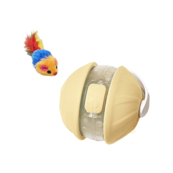 Yellow Laser Cat Ball, Feather Mouse & Electric Teaser Wand - Interactive Self-Play Toy For Bored Cats, Physical Exercise, Indoor Pet Enrichment With Laser & Feather - For