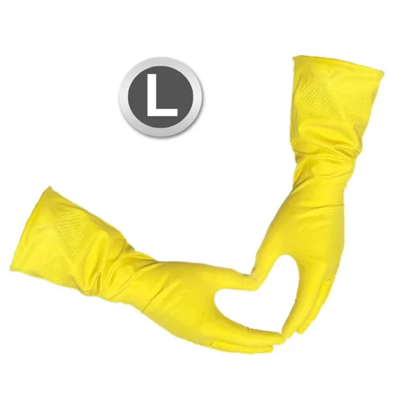 Yellow Latex Household Cleaning Dishwashing Gloves 3 Pairs (6 Gloves) - Large