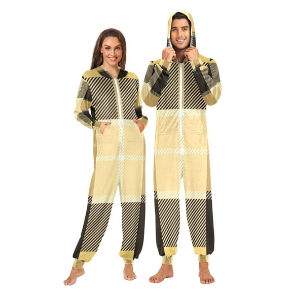 Yellow Lattice Adult Unisex Onesie Pajamas Slim Fit One Piece Suit Pjs Sleepwear Pajama Jumpsuit