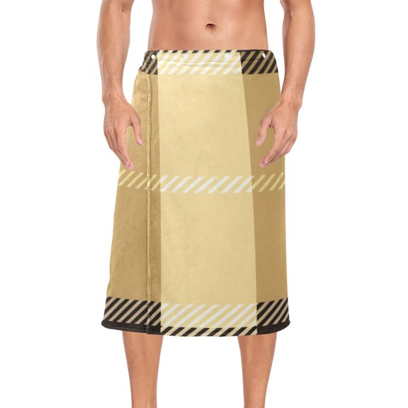 Yellow Lattice Bath Towel Wrap for Man Adjustable Shower Wrap Button Closure Body Towel for Sauna Gym