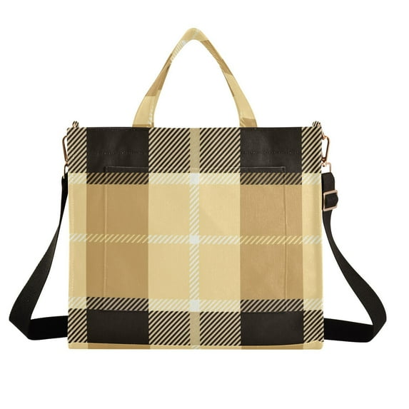Yellow Lattice Corduroy Tote Bag Handbag Large Messenger Bag Shoulder Crossbody Zipper Bag Purse