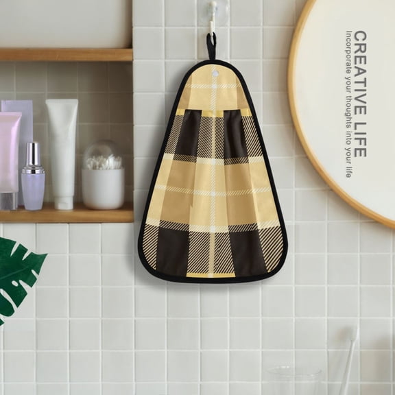 Yellow Lattice Hanging Towel Kitchen Hand Towel Bathroom Absorbent Towel Machine Washable Quick Dry Dishcloths