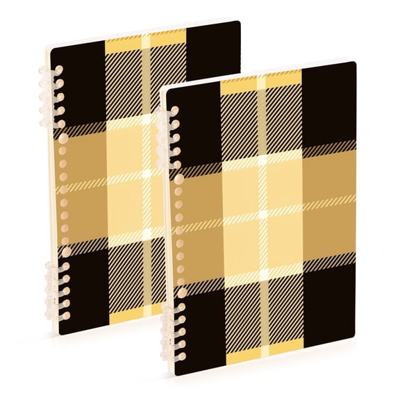 Yellow Lattice Ring Binder Notebook Journey Note Diary College Ruled Spiral Notebook Study Loose Leaf Paper A5 60 Pages