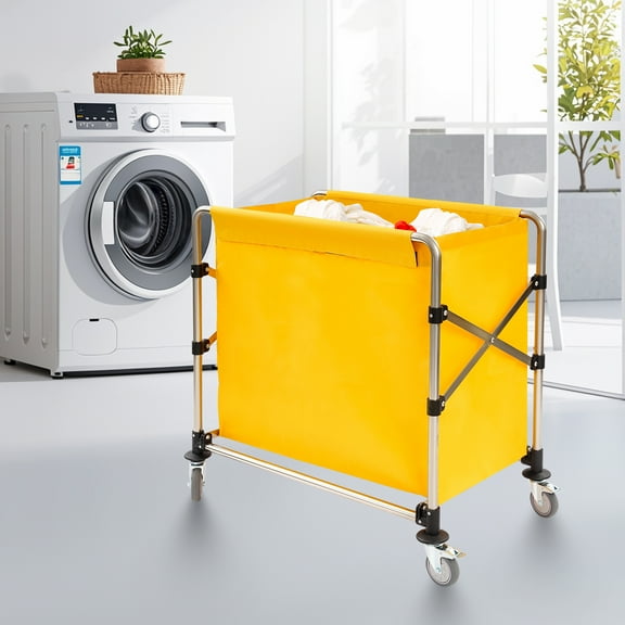 Yellow Laundry Cart with Wheels Foldable Laundry Cart for Hotels, Apartments, Warehouses, Hospital, Rehabilitation Center