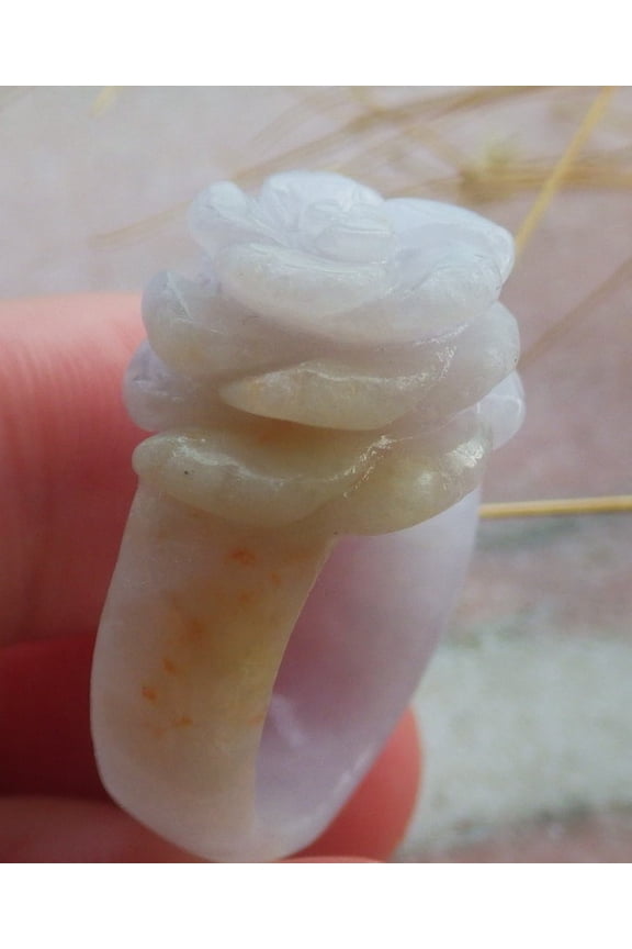 Yellow Lavender Natural A JADE Jadeite Rose Flower RING USA. 6.25 RING 690673 TN