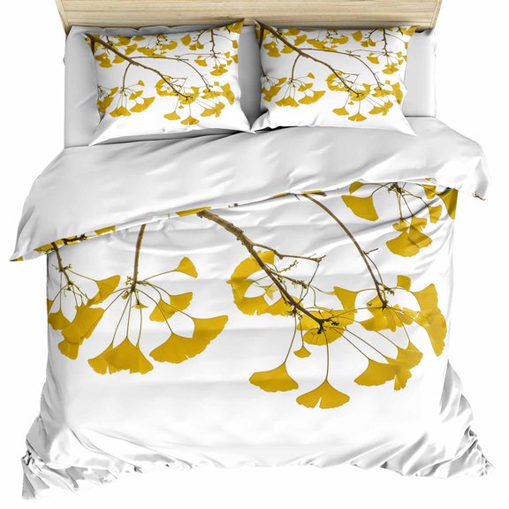 Yellow Leaves Bedding 3 Piece Duvet Cover Set Queen Size, Fall Branches Brown Tree Soft Microfiber Comforter Cover with Zipper Closure & Pillowcases, Wrinkle & FadeResistant Quilt Cover