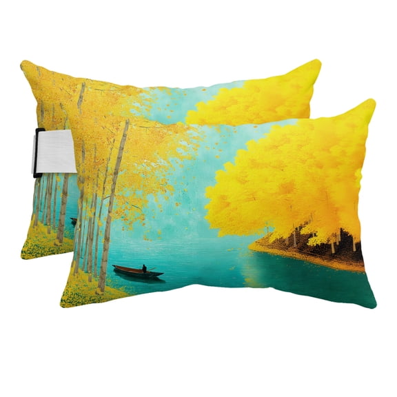 Yellow Leaves Outdoor Pillows for Chaise Lounge Chair Beach Headrest Pillow Set of 2 Waterproof Lumbar Pillows with Insert&Adjustable Elastic Strap Boat Lake Modern Art Pillow for Patio Pool 12"x20"