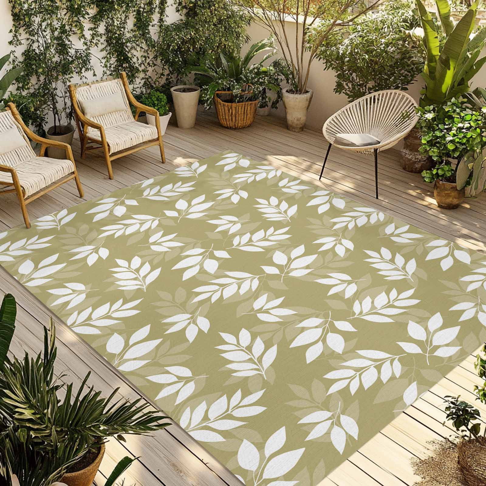 Yellow Leaves Outdoor Rug 3x5 Ft - Reversible Patio Rug Outdoor Camping Rugs, Farmhouse Pastoral Aesthetic Plants Washable Indoor Outdoor Area Rugs, Non-Slip Outdoor Carpet Runner for Deck/Porch