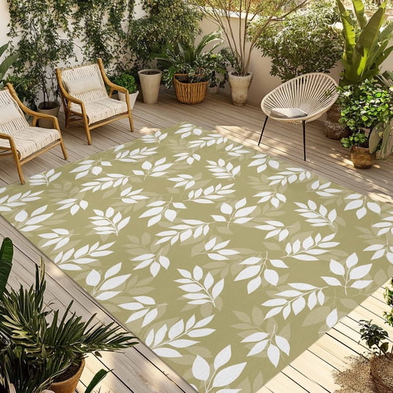 Yellow Leaves Outdoor Rug 6x9 Ft - Reversible Patio Rug Outdoor Camping Rugs, Farmhouse Pastoral Aesthetic Plants Washable Indoor Outdoor Area Rugs, Non-Slip Outdoor Carpet Runner for Deck/Porch