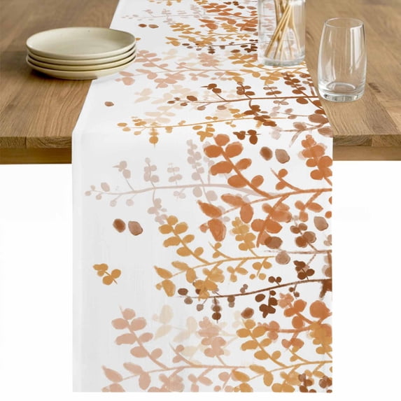 Yellow Leaves Table Runner - 108 Inch Long Summer Botanical Cotton and Linen Blended Dress Scarves Farmhouse Table Runner for Kitchen Dining, Coffee Table, 13" x 108"