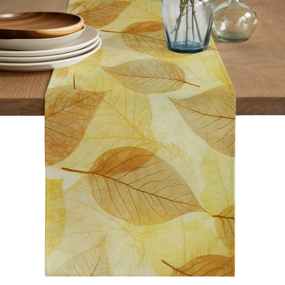 Yellow Leaves Table Runner 90 Inches Long,Botanical Fall Foliage Farmhouse Retro Plants Cotton Linen Table Runners Dresser Scarves,Fabric Tabletop Scarf Furniture Cover for Home Dinner Party 13"x90"