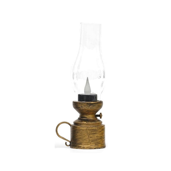 Yellow Led Kerosene Lamp Electronic Candle Bronze Vintage Style Desktop Night Light For Camping Emergency Home Decoration Battery Operated 2.76X2.17X7.09In 0.12Lb
