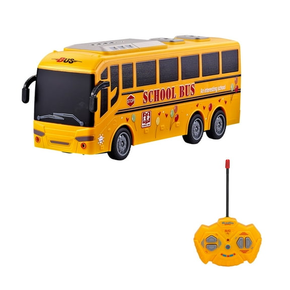 Yellow Led Lit Remote Control School Bus Toy With 1:30 Scale Design, Strong Plastic Construction For Long-Lasting Play, Ideal For Gift Giving