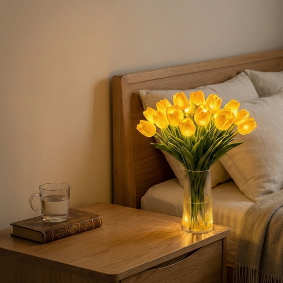 Yellow Led Night Table Lamp, Battery Powered Soft Glow, Home Decor Living Room, Dining Room Table Setting