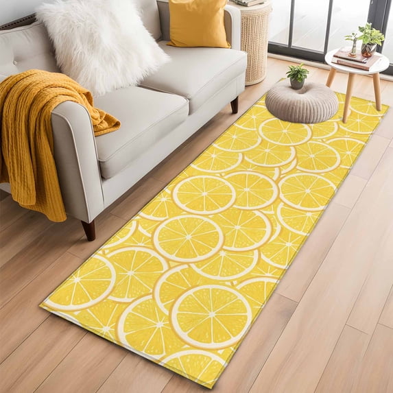 Yellow Lemon 2'x6' Runner Rugs for Hallway Kitchen Bedside Non Slip Washable, Summer Botanical Watercolor Modern Art Entryway Rug Runners with Rubber Backing, Long Carpet Runner for Laundry Room