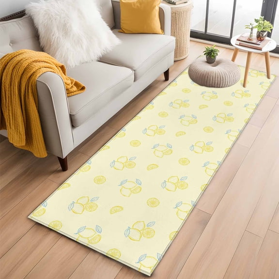 Yellow Lemon 2'x6' Runner Rugs for Hallway Kitchen Bedside Non Slip Washable, Summer Farmhouse Fruits Leaves Lemon Entryway Rug Runners with Rubber Backing, Long Carpet Runner for Laundry Room