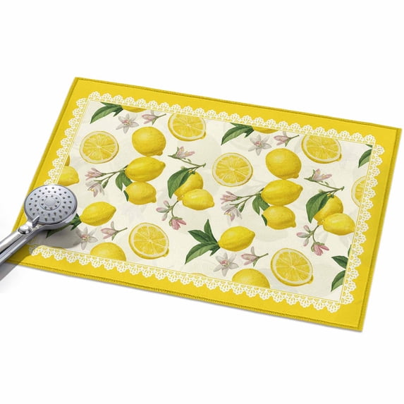 Yellow Lemon Area Rugs 2x3ft Floral Leaf Summer Fruit Farmhouse Pastoral Floor Rug Non Slip Low Pile Ultra Soft Throw Carpet for Entryway Indoor Entrance Kitchen Bathroom
