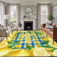 thumbnail image 1 of Yellow Lemon Area Rugs 6'x9', Washable Small Throw Rugs for Kitchen Dining room, Summer Botanical Blue Yellow Buffalo Plaid Indoor Outdoor Rug Non-Slip Low Pile Carpet Runner Reversible Floor Mats, 1 of 8
