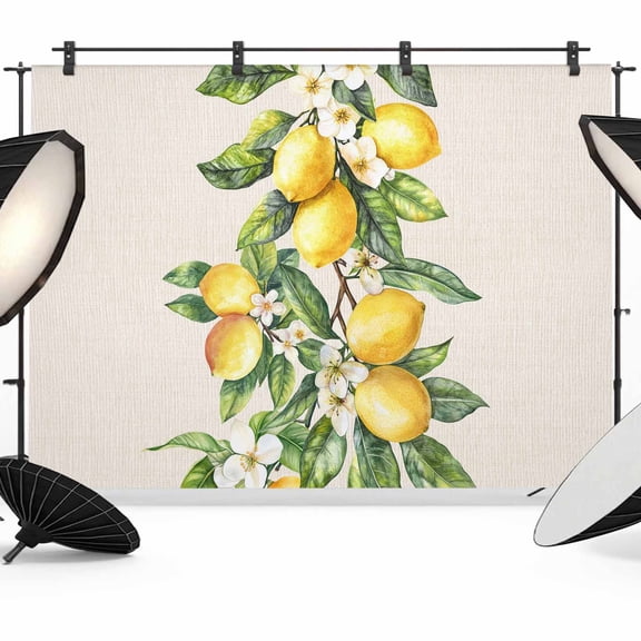 Yellow Lemon Backdrop for Photoshoot,Photography Photo Studio Background Wall Backdrop,Spring Botanical Leaves Fruit Farmhouse Back Drop Banner Panel for Portraits Wedding Party Live Streaming 12x8Ft