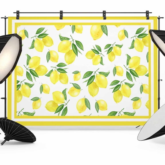 Yellow Lemon Backdrop for Photoshoot, Photography Photo Studio Background Wall Backdrop, Summer Watercolor Fruits Leaf Back Drop Banner Panel for Portraits Wedding Party Live Streaming Decor 7x5Ft