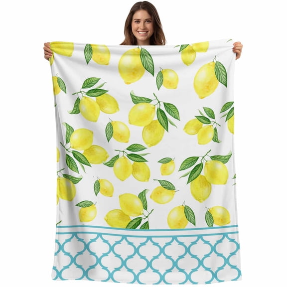 Yellow Lemon Blanket Soft Cozy Warm Throw Blanket for Couch, Plush Fuzzy Flannel Fleece Blankets for Sofa, Farmhouse Summer Botanical Watercolor Bed Blankets Lightweight Gifts for Women, 50"x60"