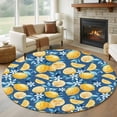 thumbnail image 1 of Yellow Lemon Blue Floral Round Area Rug 8Ft Washable Large Circle Rugs for Living Room Dorm, Summer Botanical Navy Blue Non-Slip Carpet Floor Mats Indoor Outdoor Carpet Runner Aesthetic Home Decor, 1 of 8