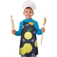 thumbnail image 1 of Yellow Lemon Blueberries DarkBlue Pattern Kids Aprons for Girls and Boys,Adjustable Neck Strap Toddler Aprons for Kids Cooking Baking, 1 of 6