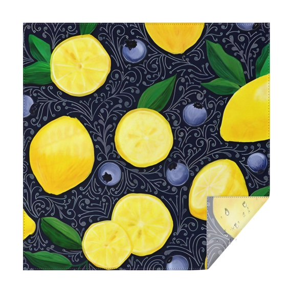Yellow Lemon Blueberries DarkBlue Pattern Square Tablecloth,Waterproof Square Table Cover,Wipeable Spillproof Washable Table Cover for Home Kitchen Party Decor 60"x60"(152x152cm)