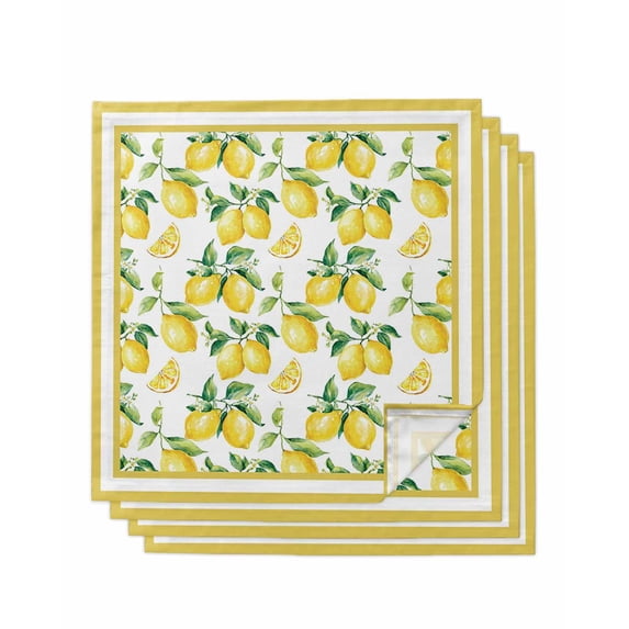 Yellow Lemon Cloth Napkins Set of 4 Reusable Dinner Napkins, Summer Watercolor Oil Painting Fruits Cocktail Napkin Washable Table Napkins for Wedding/Holiday Party/Baby Shower 20"x20"