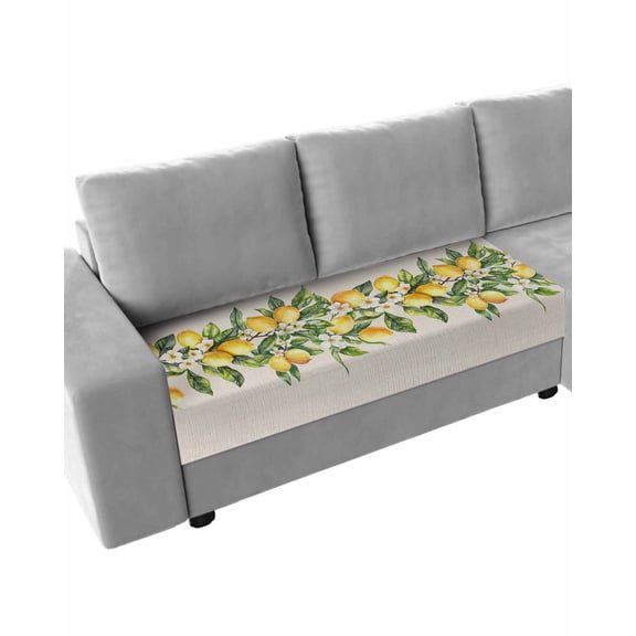 Yellow Lemon Couch Cushion Covers Stretch, Washable Sofa Seat Covers Individual Seat Cushion Sofa Slipcovers Spring Botanical Leaves Fruit Farmhouse Couch Cover Furniture Protector M-1PCS