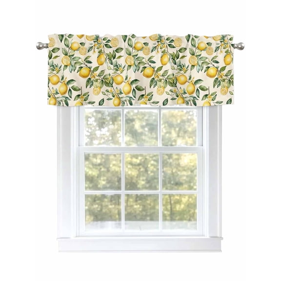 Yellow Lemon Curtain Valances for Windows, Spring Floral Flower Fruit Farmhouse Modern Kitchen Valance Window Treatment, Light Filtering Block Curtains for Bathroom/Bedroom/Living Room 42'' x 12''