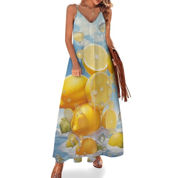 Yellow Lemon Design Sleeveless Dress Woman Fashion Long Dresses Women's Summer Suit Dress 2025