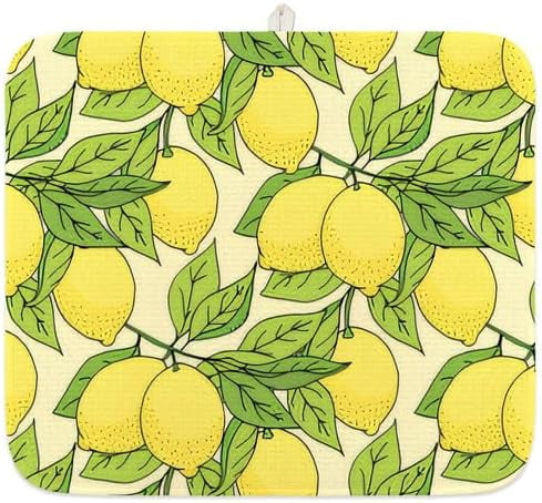 Yellow Lemon Dish Drying Mat 18x24 Inch Green Leaves Dish Drainer Rack ...