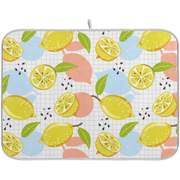 Yellow Lemon Dish Drying Mat for Kitchen Counter Green Lime Tree Leaves White Buffalo Drying Mats Super Absorbent Reversible Microfiber Kitchen Countertop Protector Dishes Pad Medium 16x18 inch