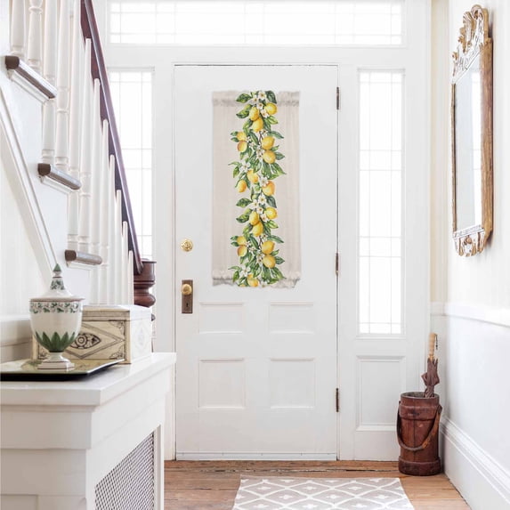 Yellow Lemon Door Curtains for Door Window, French Sidelight Front Back Door Curtains With Tieback, Spring Botanical Leaves Fruit Farmhouse Kitchen Rod Pocket Drapes Panel, 25"x40"