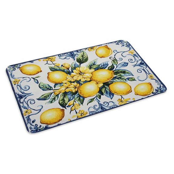 Yellow Lemon Doormat Outdoor Entrance 16"x24", Middle Century Blue Italian Textured Absorb Moisture Dirt Door Mats, Non-Slip Rubber Backing Floor Mats Indoor, Low-Profile Front Door Rugs