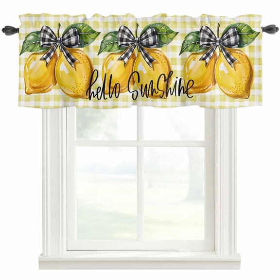 Yellow Lemon Farmhouse Short Window Curtain Valances, Checkered Plaid Modern Gingham Lattice Rod Pocket Kitchen Valances for Living Room Bedroom Bathroom Cafe 42" x 12"