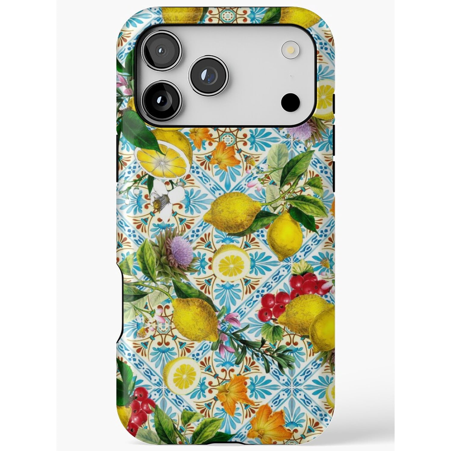Tiled Phone Yellow Lemon, Floral and Blue Tile Tough Case for Apple iPhone Series ...