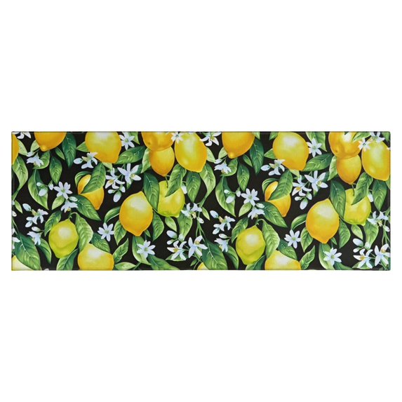 Yellow Lemon Flowers Black Pattern Kitchen Rug Mat,Kitchen Runner Rugs Non Skid Washable,Decorative Kitchen Floor Mats for Kitchen,Sink,Laundry,17"X47"
