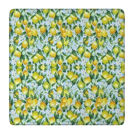 Yellow Lemon Flowers LightBlue Pattern Square Fitted Tablecloth with Elastic Edge,Square Table Cover,Washable Elastic Table Cover for Home Kitchen Party Decor 36"x36"