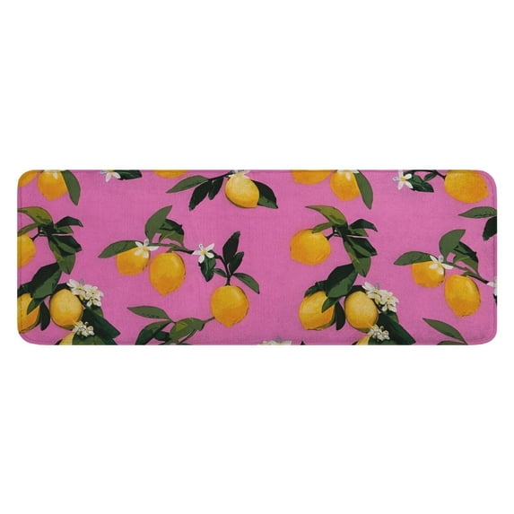 Yellow Lemon Flowers Pink Pattern Kitchen Rug Mat,Kitchen Runner Rugs Non Skid Washable,Decorative Kitchen Floor Mats for Kitchen,Sink,Laundry,17"x47.2"