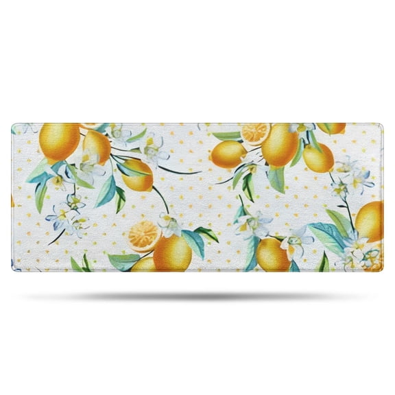 Yellow Lemon Flowers White Pattern Bathroom Rugs Mat,Non Slip Microfiber Bathroom Rug,Rubber Backing,Soft Bathroom Mats for Bathroom Floor,Tub and Shower,60x24in(150x60cm)