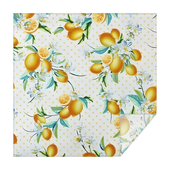 Yellow Lemon Flowers White Pattern Square Tablecloth,Waterproof Square Table Cover,Wipeable Spillproof Washable Table Cover for Home Kitchen Party Decor 52"x52"(132x132cm)