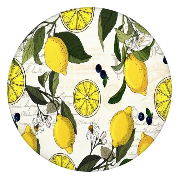 Yellow Lemon Fruit Berries Beige Pattern Round Fitted Tablecloth with Elastic Edge,Dining Table Cover Waterproof,Outdoor Round Tablecloth for Camping,Dining,Indoor and Outdoor