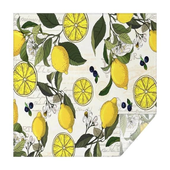 Yellow Lemon Fruit Berries Beige Pattern Square Tablecloth,Waterproof Square Table Cover,Wipeable Spillproof Washable Table Cover for Home Kitchen Party Decor 52"x52"(132x132cm)