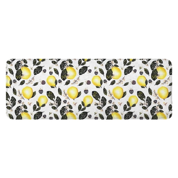 Yellow Lemon Fruit Berries White Pattern Kitchen Rug Mat,Kitchen Runner Rugs Non Skid Washable,Decorative Kitchen Floor Mats for Kitchen,Sink,Laundry,17"x47.2"