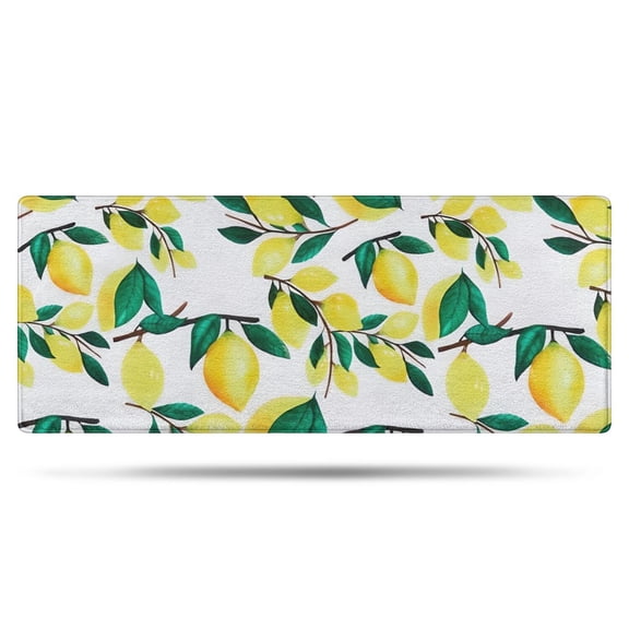 Yellow Lemon Fruit Branches White Pattern Bathroom Rugs Mat,Non Slip Microfiber Bathroom Rug,Rubber Backing,Soft Bathroom Mats for Bathroom Floor,Tub and Shower,60x24in(150x60cm)