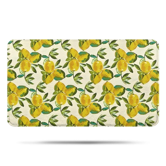 Yellow Lemon Fruit Clusters White Pattern Bathroom Rugs Mat,Non Slip Microfiber Bathroom Rug,Rubber Backing,Soft Bathroom Mats for Bathroom Floor,Tub and Shower,17x30in(43x75cm)