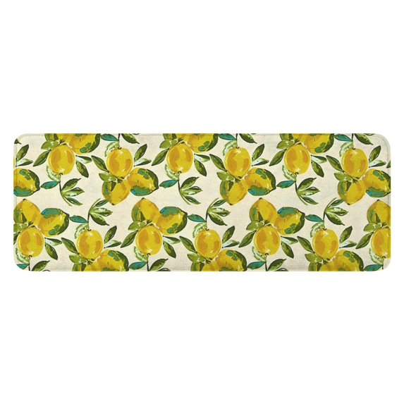 Yellow Lemon Fruit Clusters White Pattern Kitchen Rug Mat,Kitchen Runner Rugs Non Skid Washable,Decorative Kitchen Floor Mats for Kitchen,Sink,Laundry,17"x47.2"